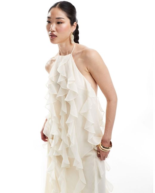 Pretty Lavish White Halter Ruffle Maxi Dress