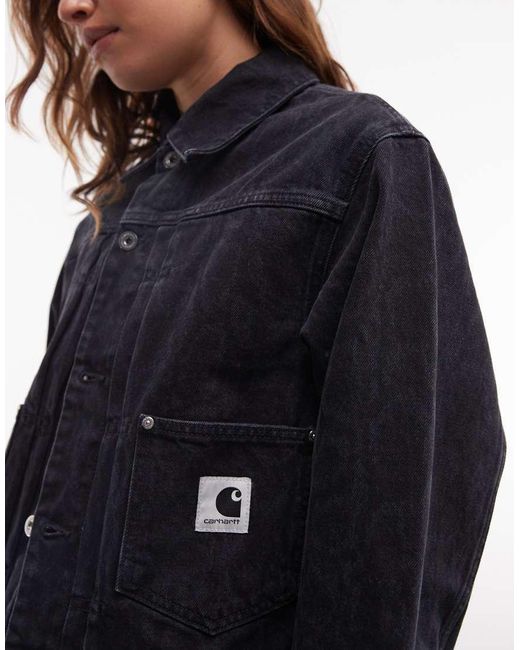 Carhartt Blue Belmar Denim Jacket With Faded Snake Print