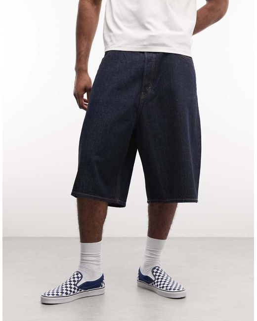 Weekday Blue baggy Long Denim Shorts for men