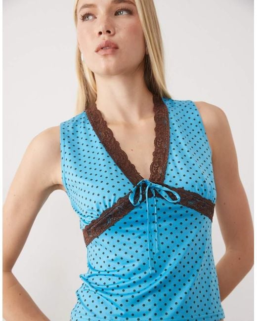 Miss Selfridge Blue Lace Trim Tank Top