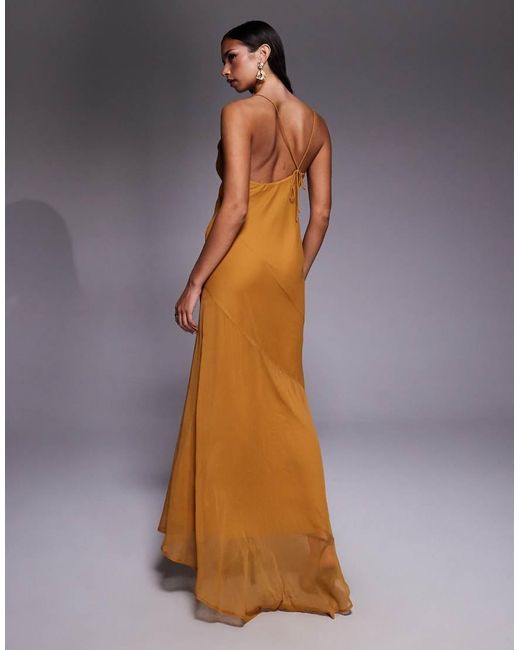 ASOS Brown Halter Chiffon Maxi Dress With Seam Detail