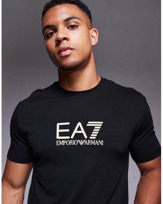 EA7 Black Armani Gold Label Logo T-shirt for men