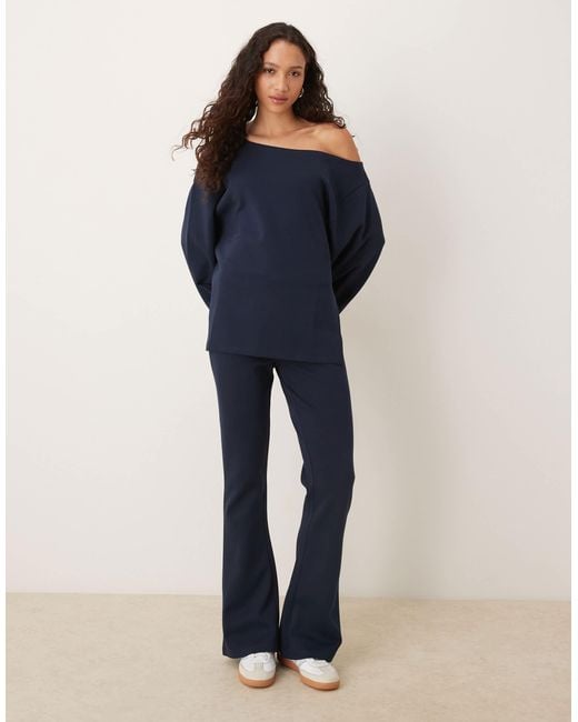 ASOS Blue Oversized Off Shoulder Interlock Sweatshirt