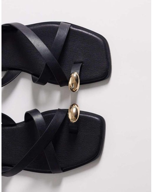 New Look White Multi Strap Gold Detail Toe Loop Sandals