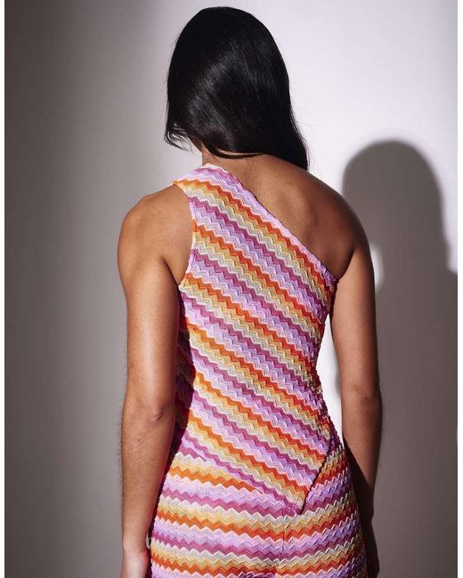 South Beach Red Chevron Crochet One Shoulder Asymetric Top