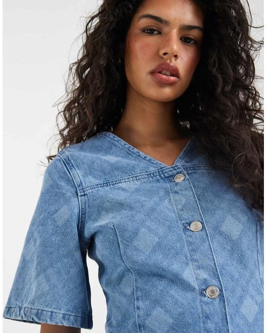 ASOS Blue Denim V-neck Short Sleeve Dress