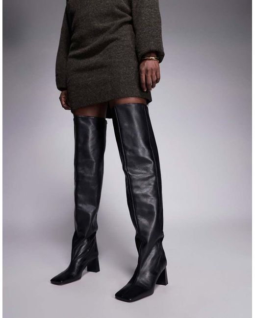 ASOS Black Kane Square Toe Slouchy Over The Knee Boots