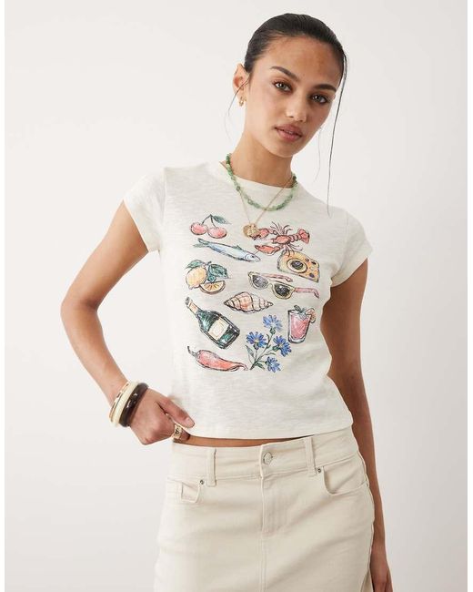 Miss Selfridge Natural Baby Tee With Holiday Graphic