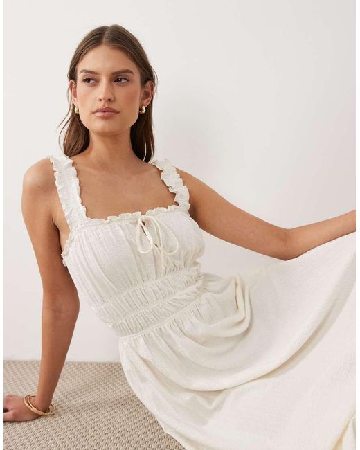 Miss Selfridge Natural Seersucker Shirred Detail Maxi Dress