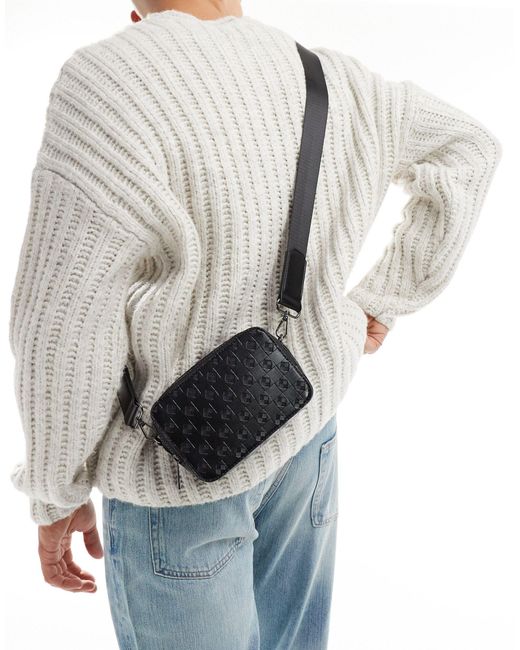 ASOS Gray Cross Body Camera Bag With Checkerboard Emboss for men