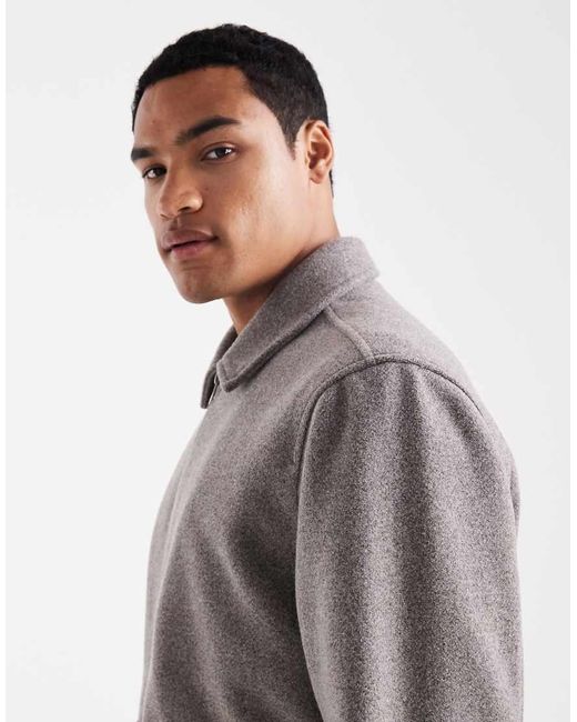 Threadbare Gray Wool Look Jacket With Collar And Zip Front for men