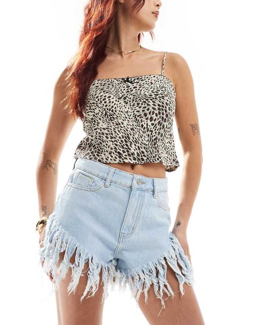 Don't Think Twice Blue Dtt Extreme Frayed Festival Denim Shorts