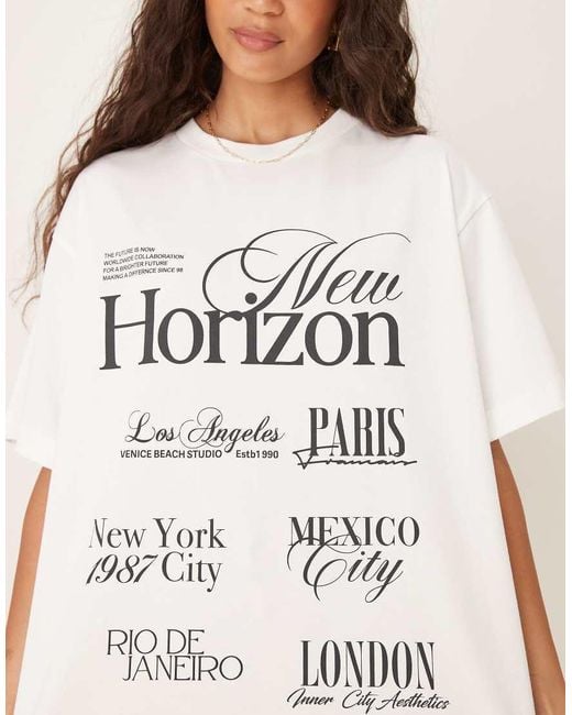 Camiseta Color Crema Extragrande Con Estampado Gráfico De Texto "New Horizon" De -Blanco ASOS de color White
