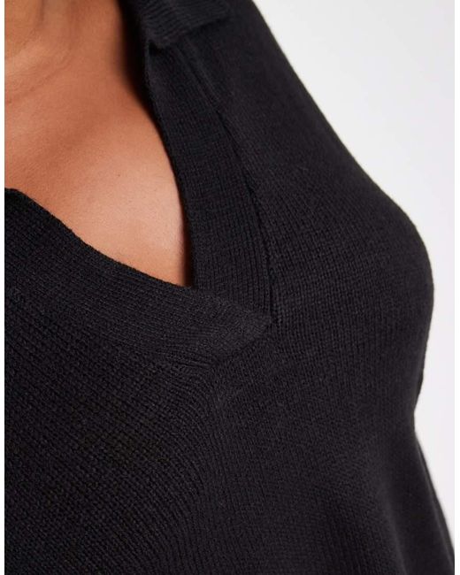 Brave Soul Black Brave Soul Curve Knitted Jumper With Polo Neck And Wide Sleeve