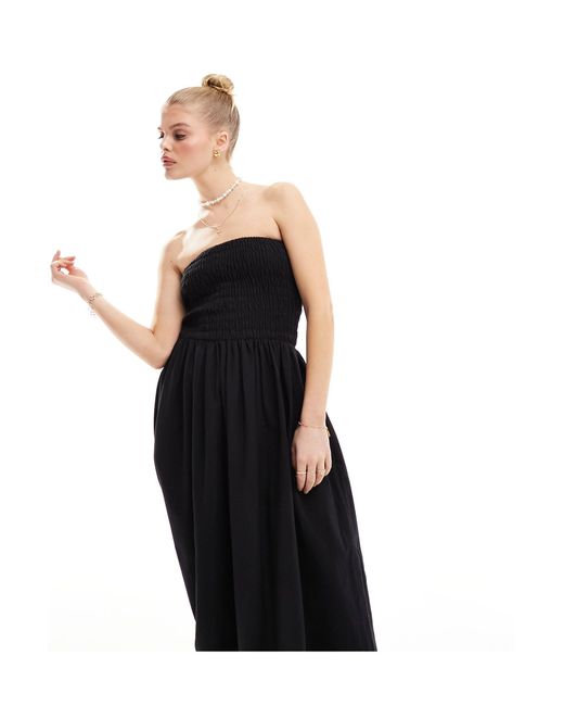 esmé studios Black Esmee Bandeau Beach Maxi Dress With Shirred Waist