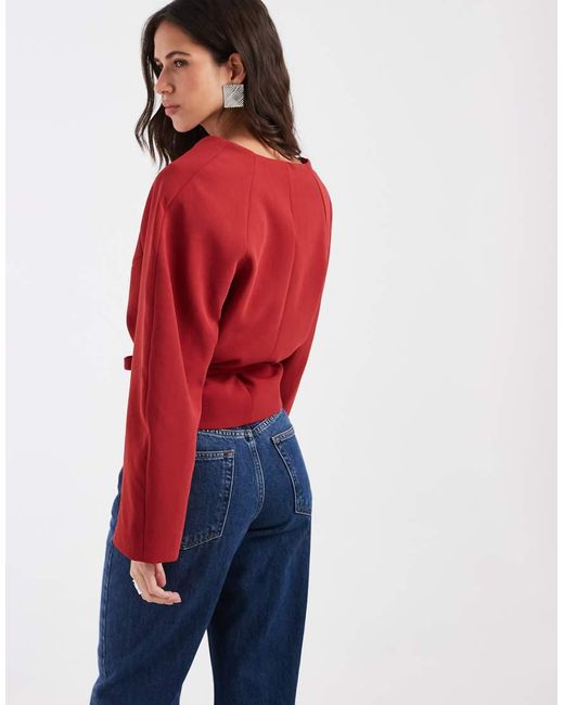 ASOS Red Cropped Rounded Shoulder Blazer