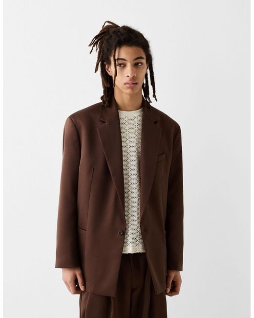 Bershka Brown Collection Tailored Relaxed Blazer for men
