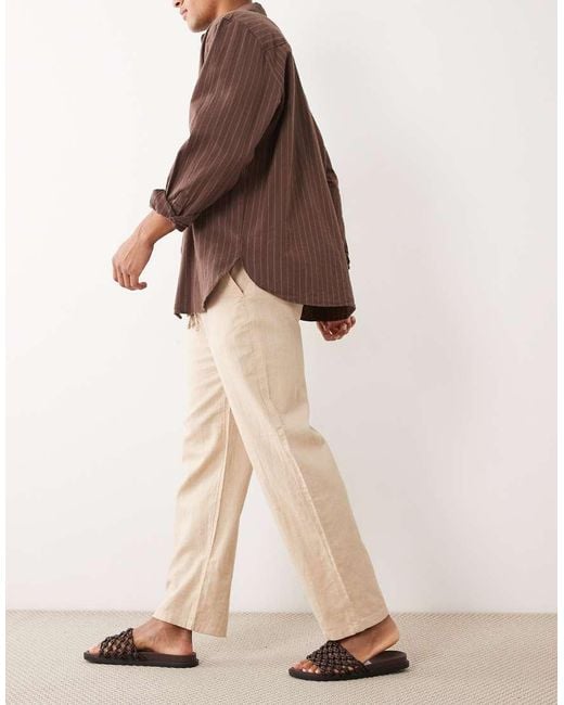 SELECTED Brown Linen Blend Trousers for men