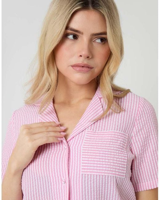 Threadbare Pink Check Short Sleeve Button Up Pyjama Set
