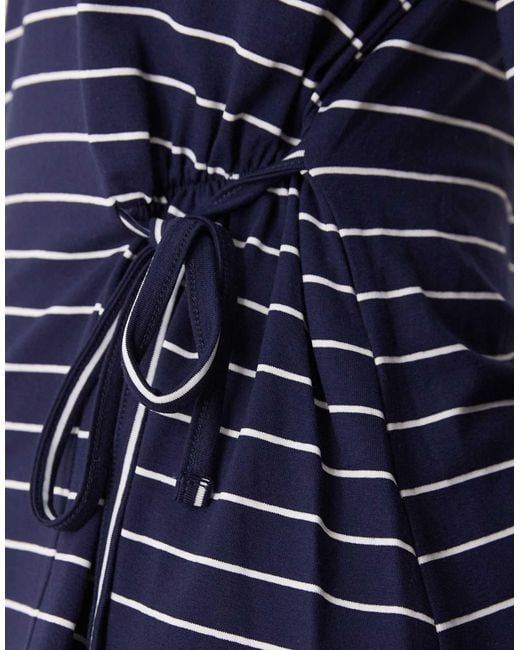 ASOS Blue Long Sleeve Stripe Tie Side Cinched Detail Top
