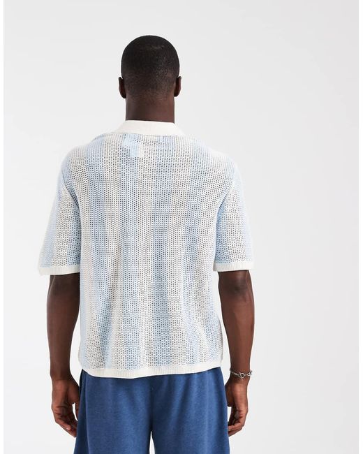 Hollister White Knitted Short Sleeve Rugby Polo for men