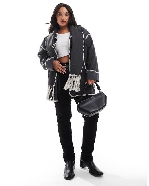 ONLY Black Scallop Edge Scarf Coat