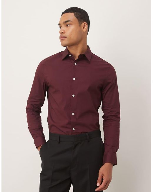 ASOS Red Skinny Stretch Work Shirt for men