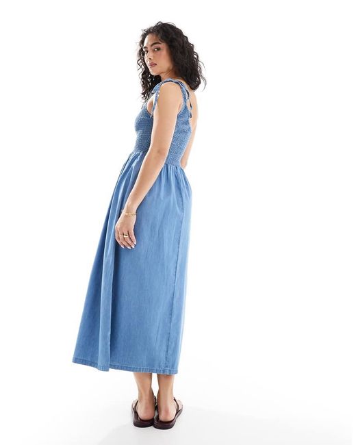 ASOS Blue Soft Denim Midi Dress With Asymmetric Neckline
