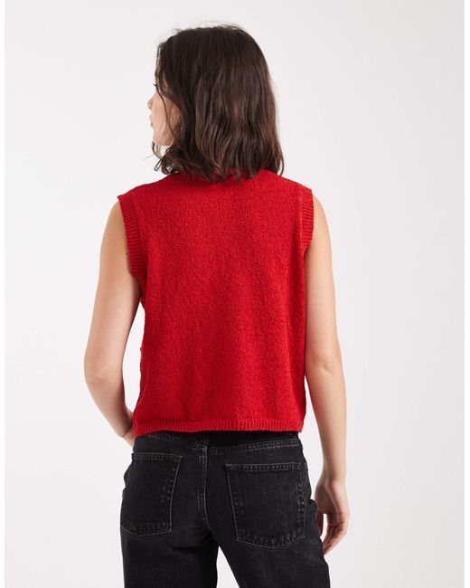 Pieces Red Button Front Knitted Vest