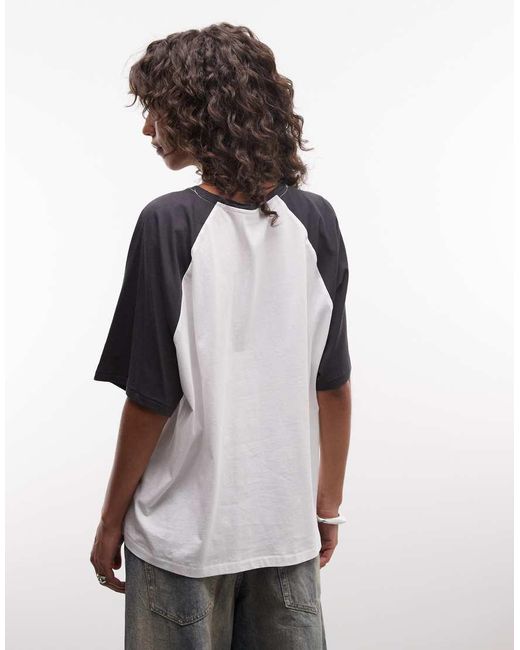 Weekday White Boxy Fit Raglan T-shirt With Contrast Sleeves