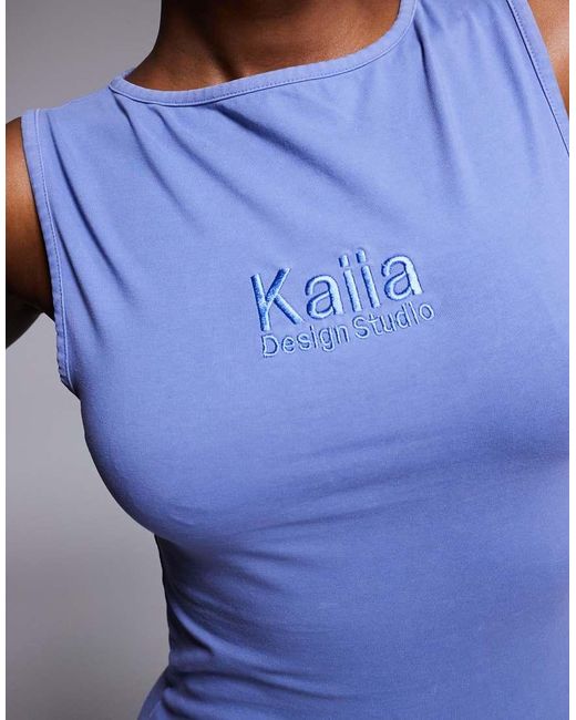 Kaiia Blue Studio Embroidered Logo Tank Top