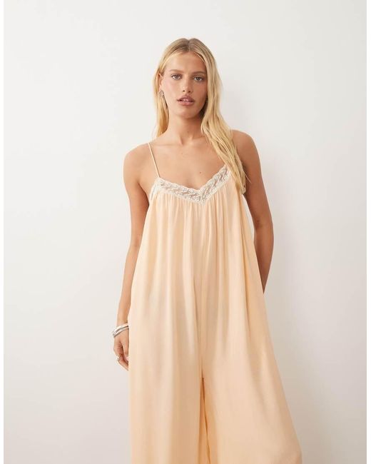 Miss Selfridge Natural Lace Trim Jumpsuit