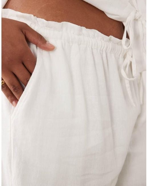 Nobody's Child White Linen Mix Drawstring Waist Wide Leg Trouser Co-Ord