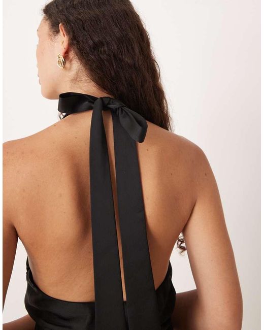 Six Stories Black Twist Front Satin Maxi Dress