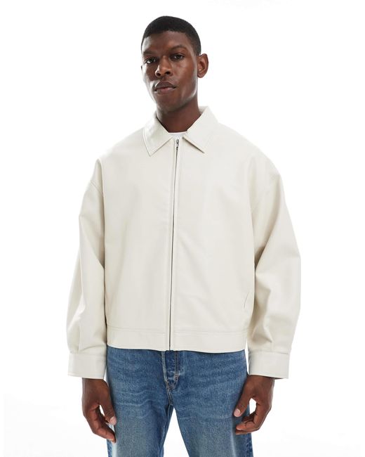 ASOS – oversize-harrington-jacke aus kunstleder in White für Herren