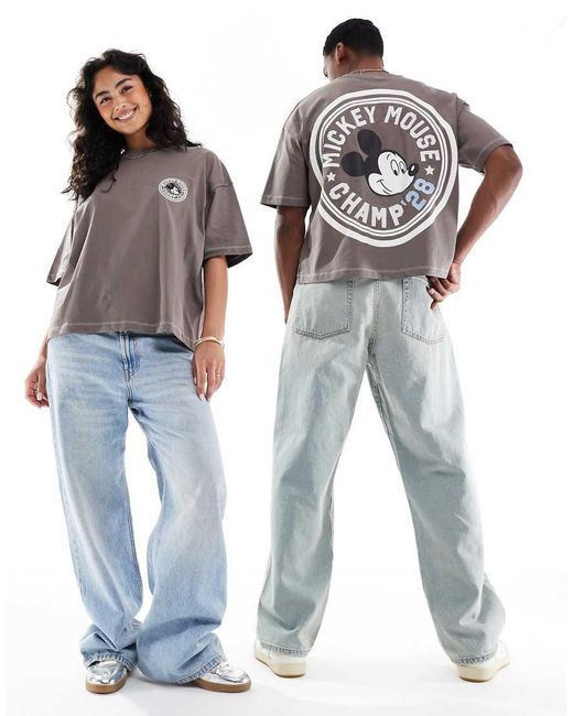 ASOS Recht Oversized T-Shirt Met Disney Mickey Mouse-Prints in het Brown