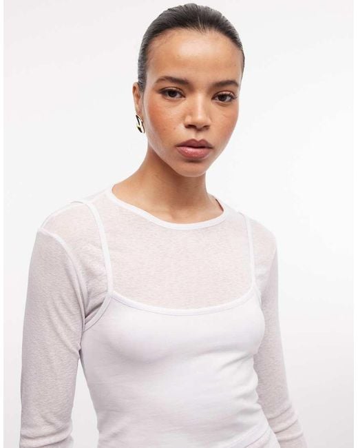 Collusion White Double Layer Sheer Long Sleeve Top