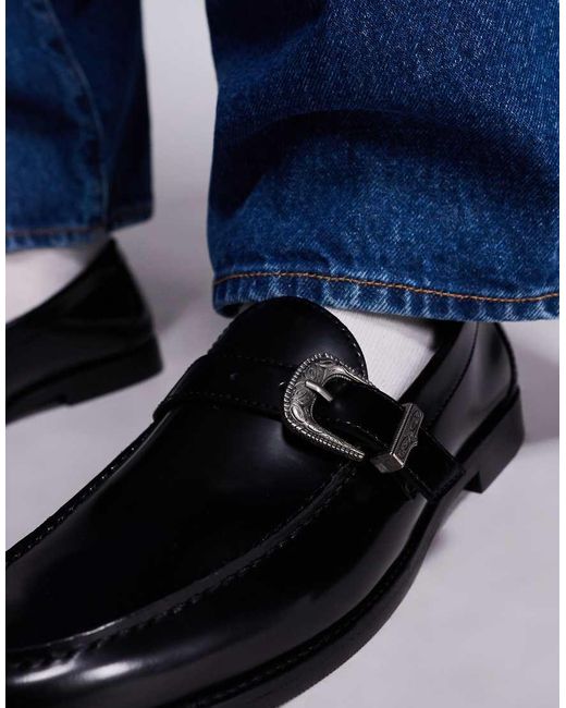 Steve Madden Blue Alcona Buckle Detail Penny Loafers for men