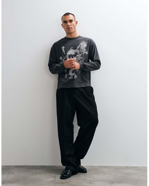 ASOS Blue Oversized Long Sleeve T-Shirt With Dragon Graphic for men