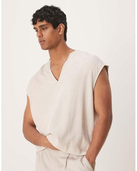 ASOS Recht Overhead Overhemd Van Linnenmix Zonder Mouwen in het White voor heren