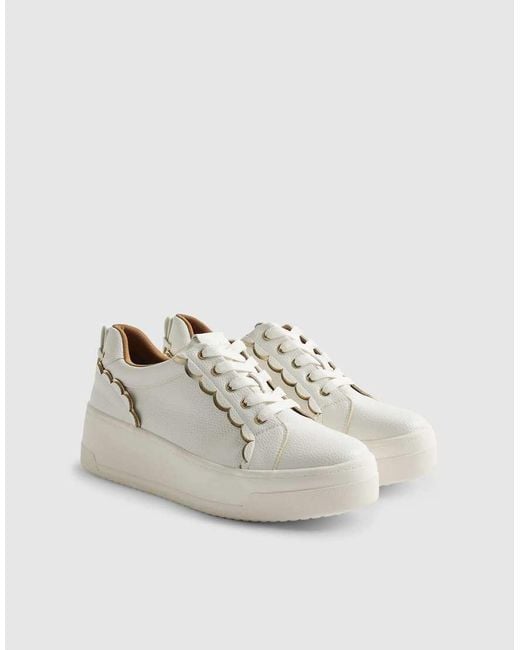 River Island White Scallop Trim Lace Up Trainers