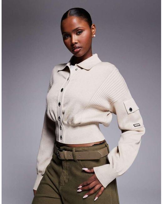 Barbour Gray Gigi Cropped Knit Bomber Cardigan