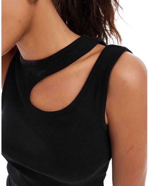 ONLY Black Ribbed Tank Top With Cut Out Detail