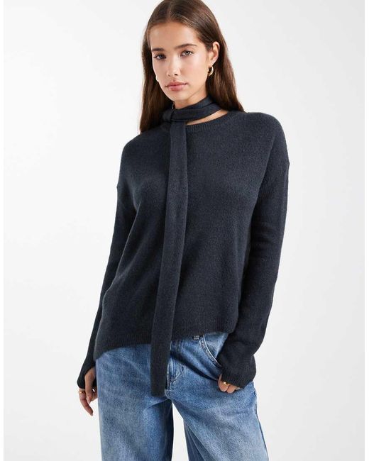 Mango Blue Teen Knitted Jumper With Scarf Detail