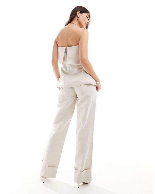 Pantalon large d'ensemble en lin mélangé - taupe Pretty Lavish en coloris White