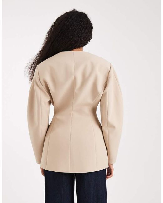 ASOS Natural Cinch Collarless Blazer