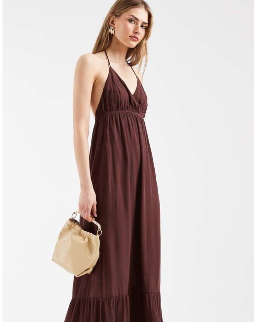Pieces Purple Crinkle Halter Maxi Dress