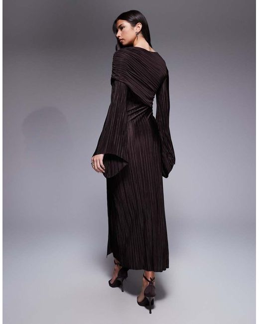 ASOS Plisse Modesty Maxi Dress With Draping Detail in Blue | Lyst UK