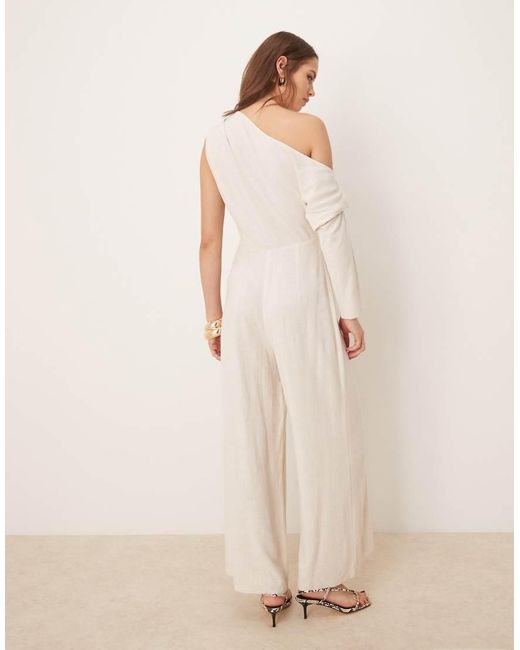 ASOS Natural Linen Fallen Shoulder Jumpsuit