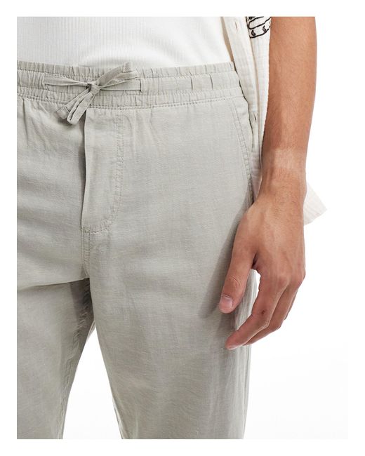 Pantalon en lin mélangé à cordon Jack & Jones pour homme en coloris White